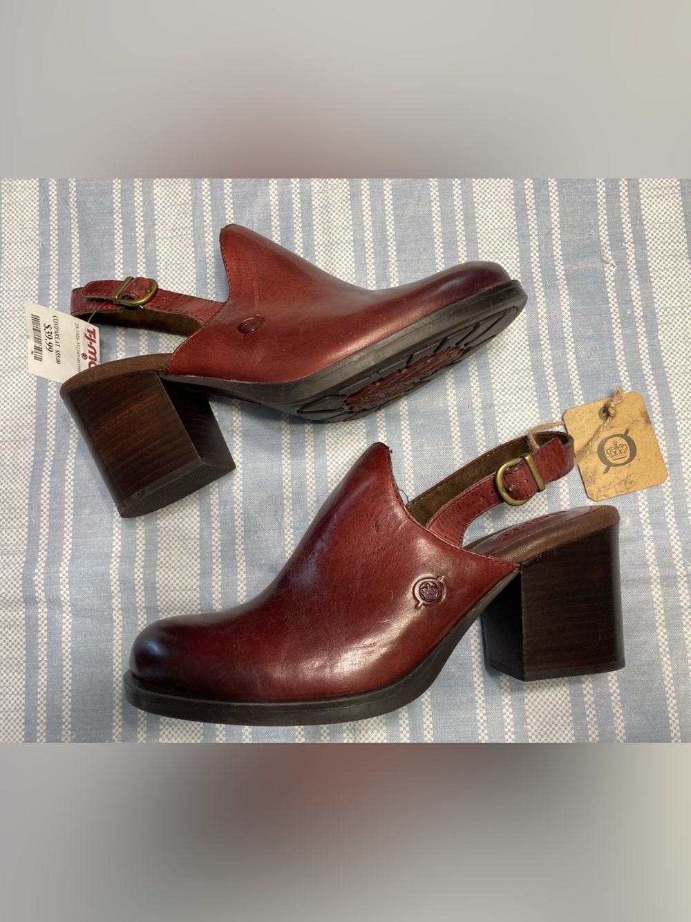 NWT Born burgundy leather heeled clogs. - Picture 2 of 5